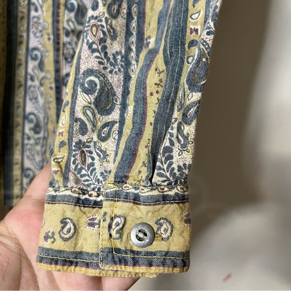 Vintage 90s Sudden Impact Paisley Western Striped Chambray Denim Button Up Shirt - Picture 3 of 5